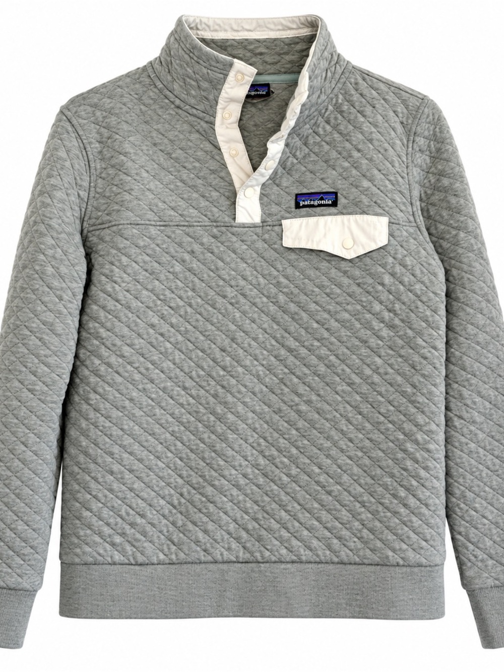 Patagonia Quilted Crewneck Pullover - Light Gray with Cream Accents